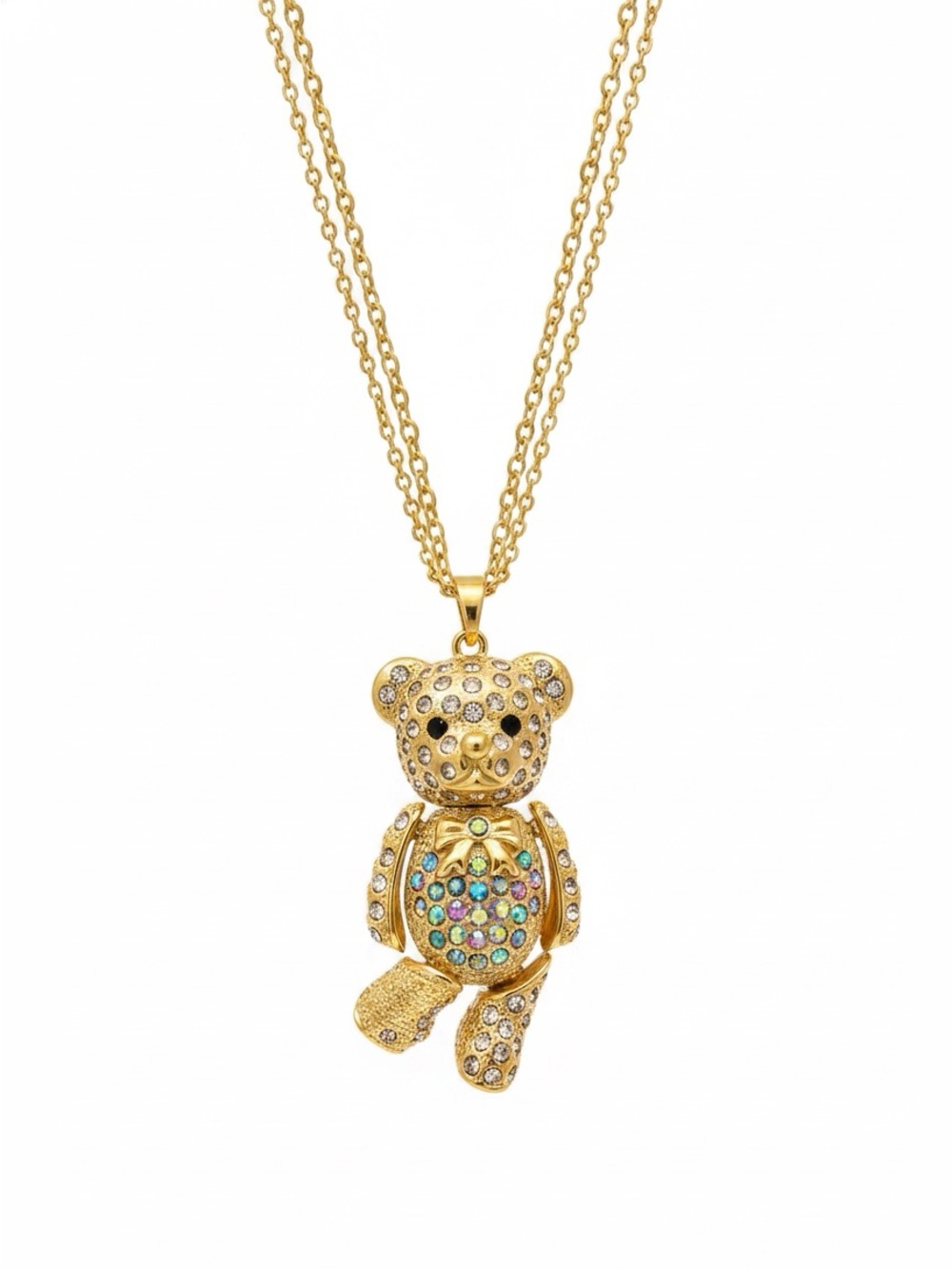 Betsey Johnson Gold-tone Multicolor Crystal Teddy Bear Layered Necklace